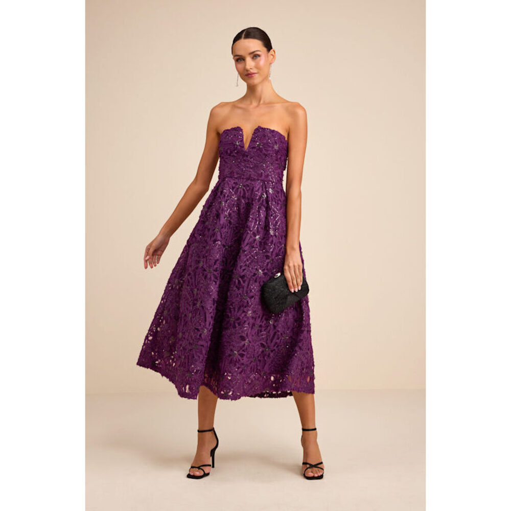 Lulus Ryla Purple Textured Sequin Strapless Midi Dress - Size M